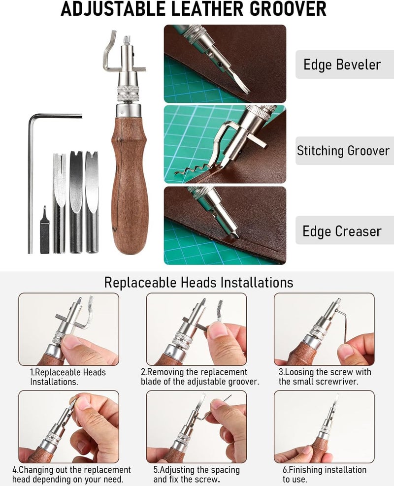 Nicpro 85PCS Leather Tooling Kit Leather Working Tools Kit with Custom Storage Bag, Adults Leather Making Craft Tools Beginner Kit for Stamping Sewing Carving Cutting Punching Leather Working - Image 5